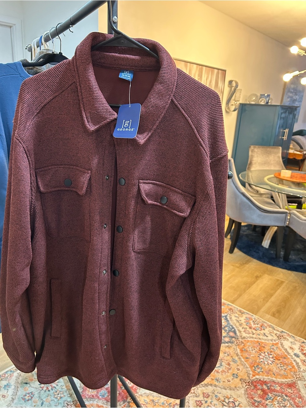 George Men's Burgundy Knit Shirt Jacket